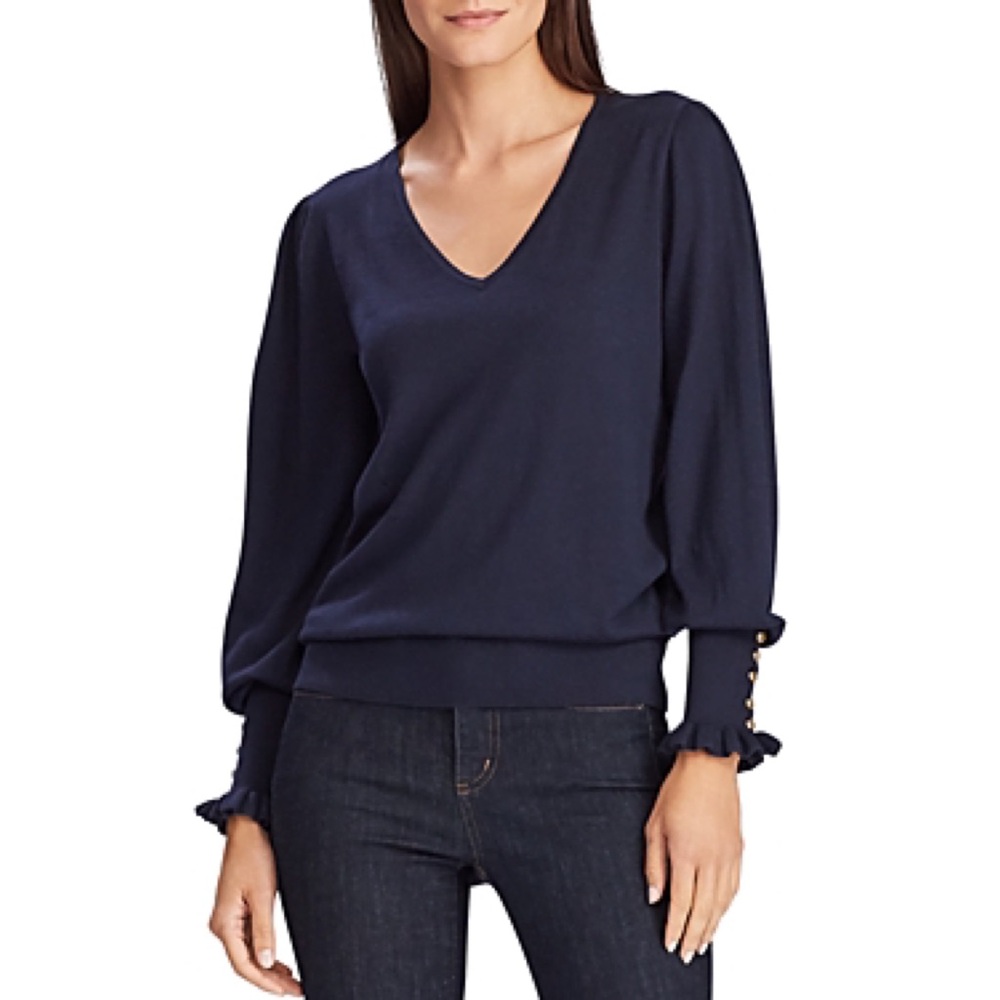 Lauren Ralph Lauren Button-Cuff Long-Sleeve Sweater Navy
